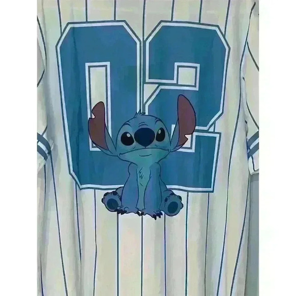 Disney Lilo & Stitch Unisex Blue Striped Baseball Jersey Size L - Picture 6 of 15